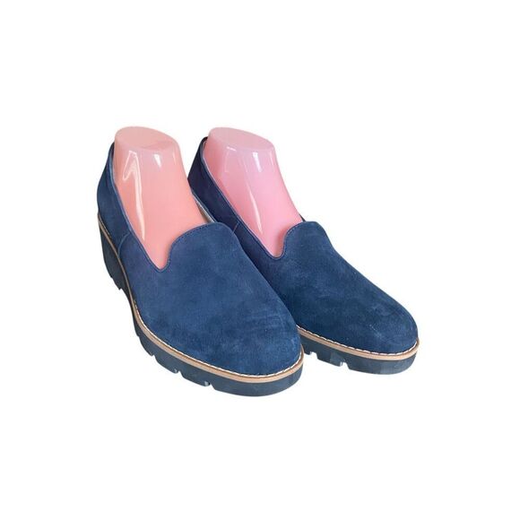 Vionic Willa Wedge Navy Blue Suede Water Repellent Slip On Loafer Shoes Sz 10 - Picture 1 of 11